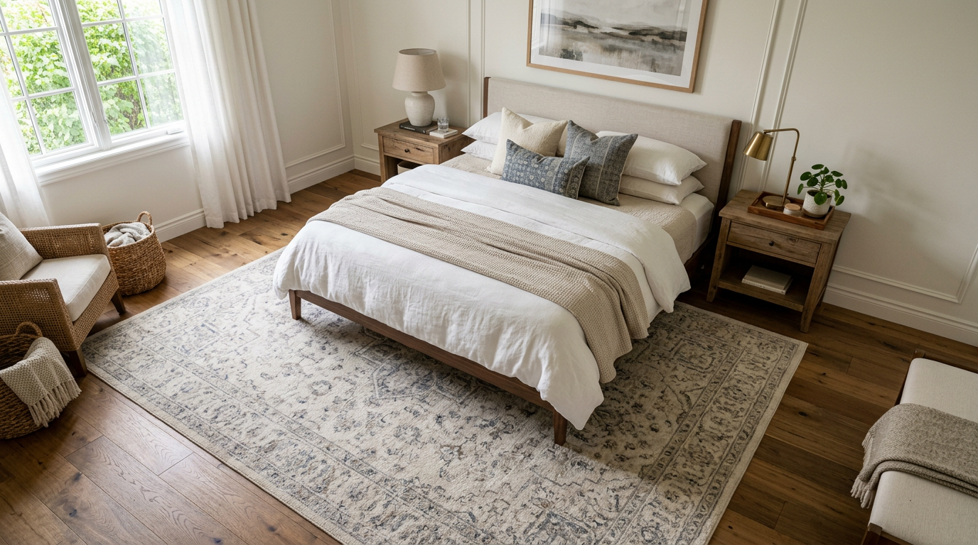 Bedroom with perfectly chosen area rug