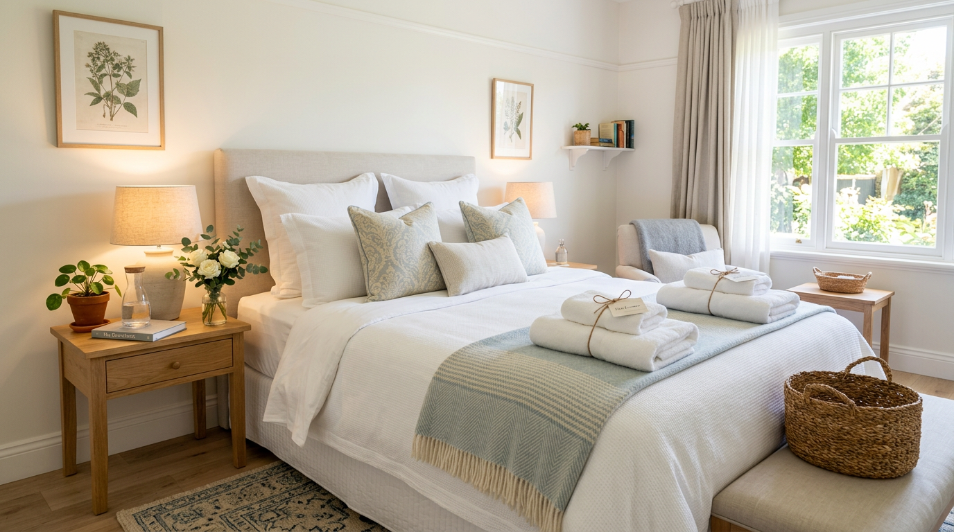 Well-appointed guest bedroom with essentials