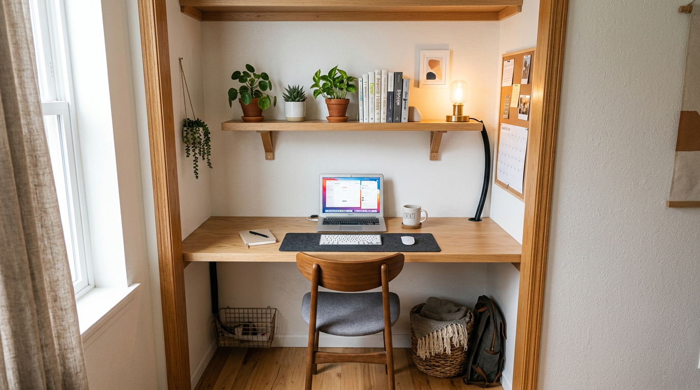 Small home office in a corner nook