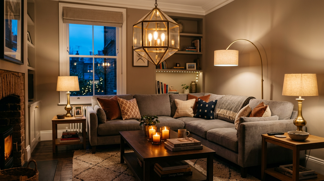 Living room with layered lighting design