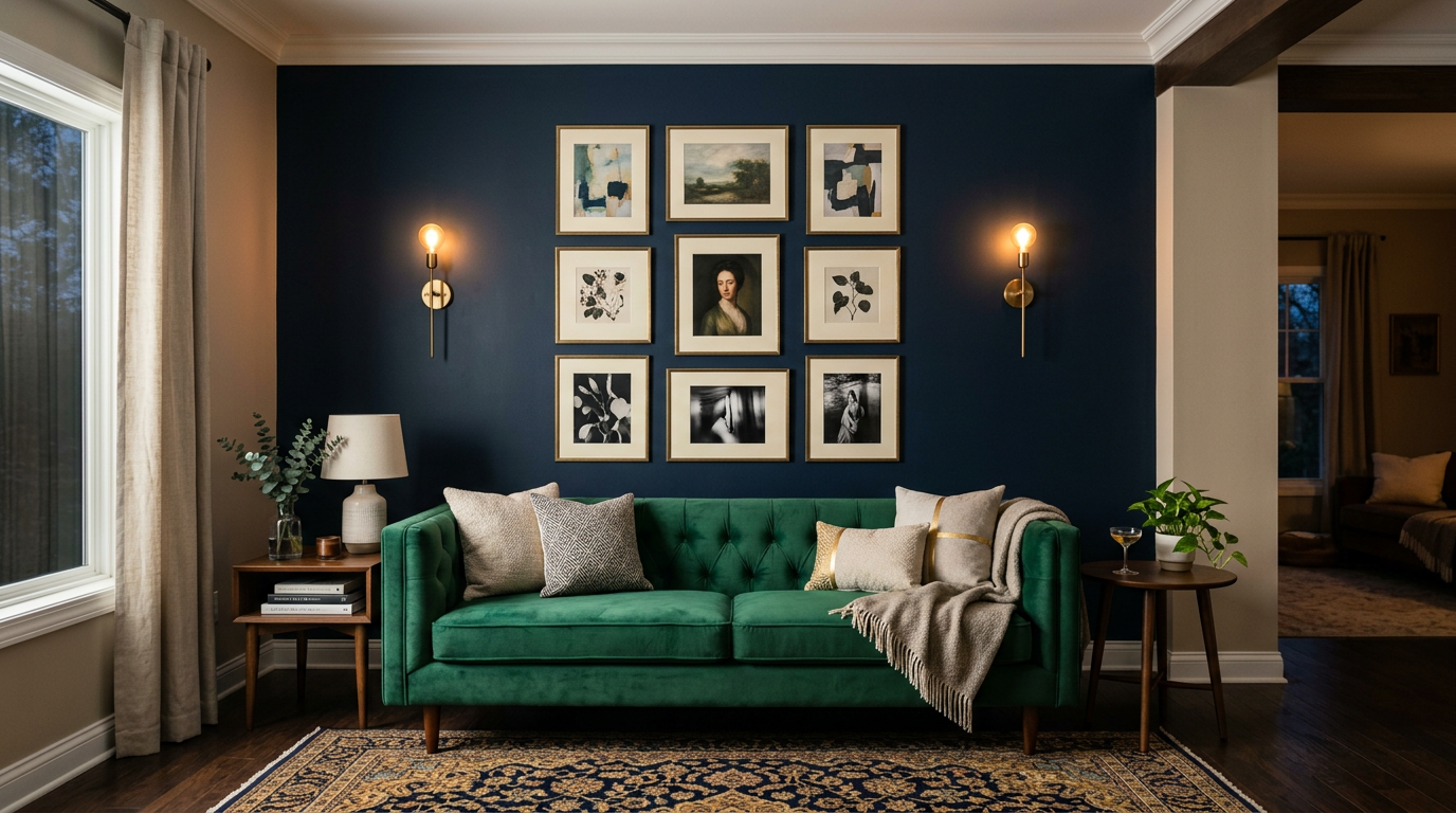 Living room with bold statement wall